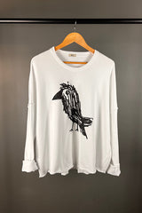 Tzusk White Cropped Top with Black Crow