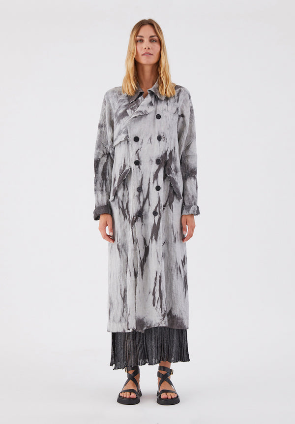 Transit Grey Tie Dye Linen Trench Coat