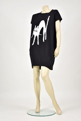 Tzusk White Cat on Black T-Shirt Dress